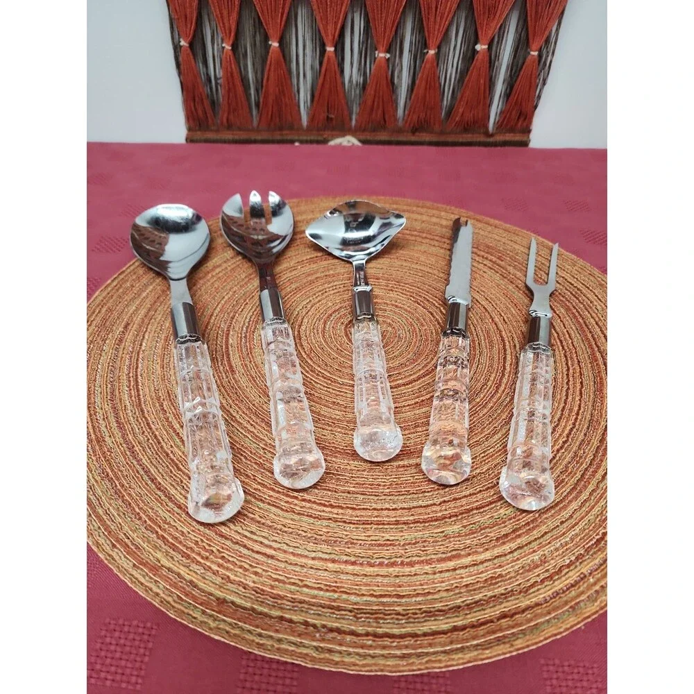 Vintage Mirage By Robinson Lucite Handled Serving Utensils 5 Piece 1970's Japan